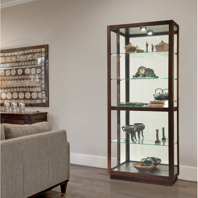 Espresso Brown Lighted Glass Curio Cabinet