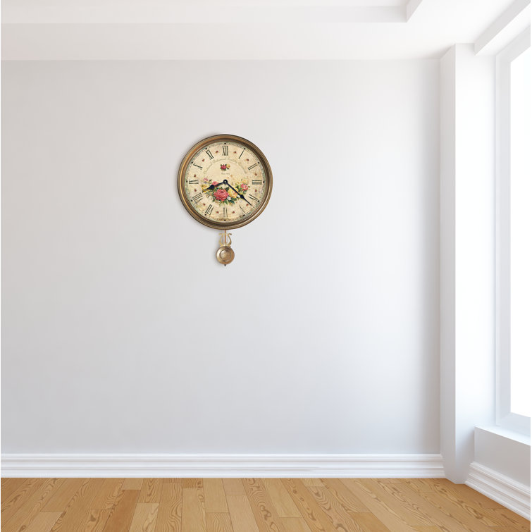 Antique Brass Botanical Pendulum Wall Clock