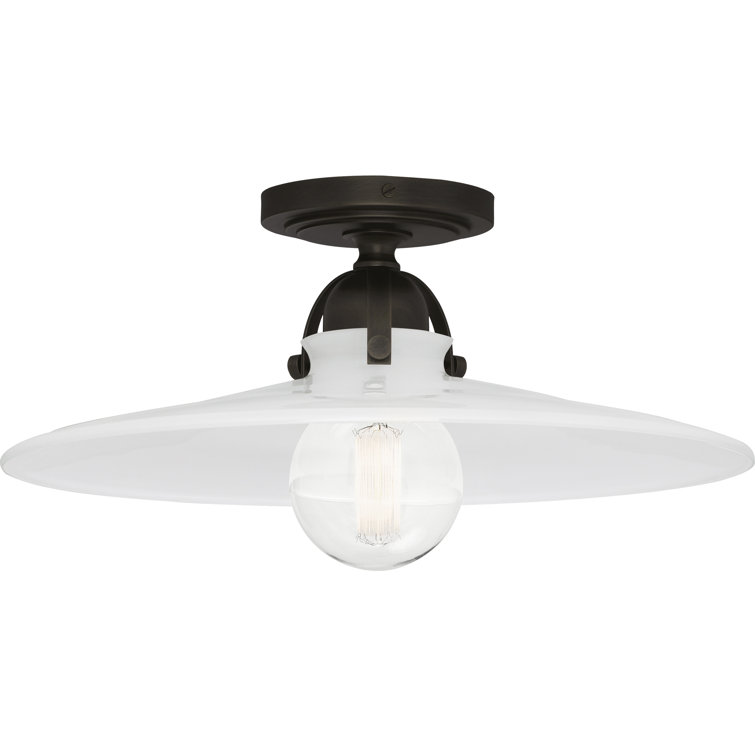 Deep Patina Bronze and Glass Semi Flush Mount Light