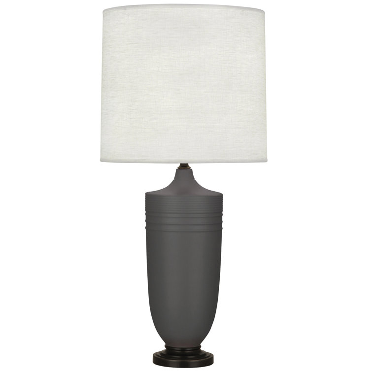 Matte Ash and Bronze Ceramic Table Lamp with Linen Shade