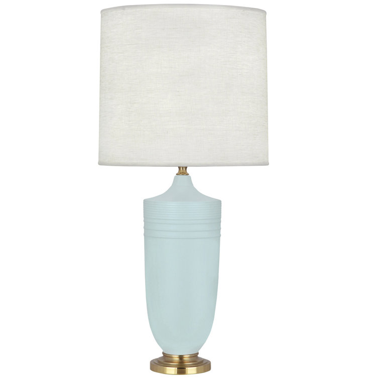 Sky Blue Ceramic Table Lamp with Brass Accents