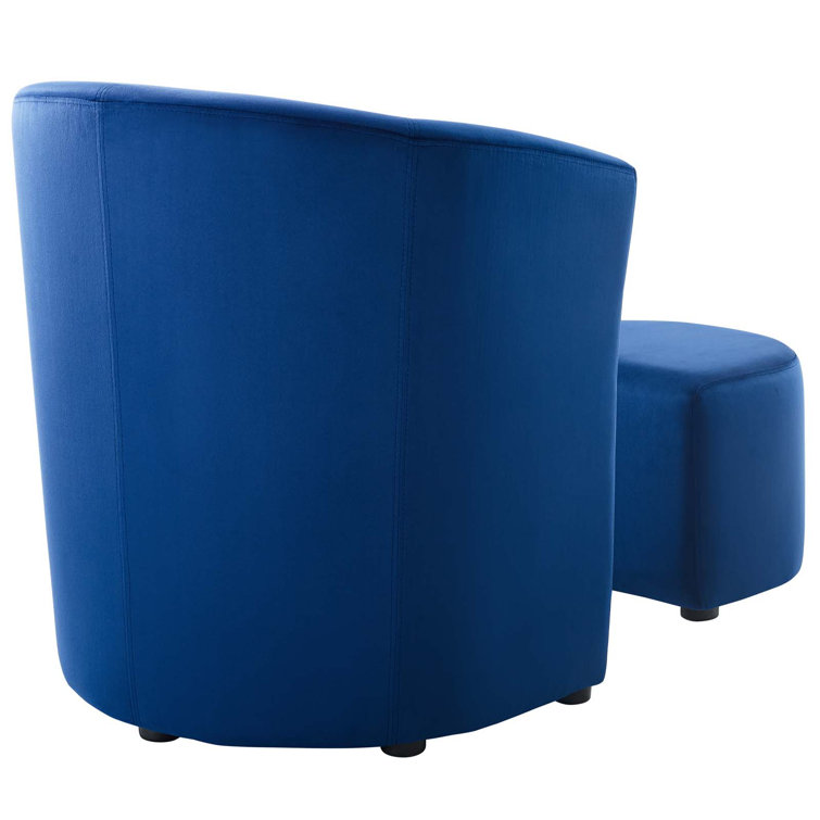 Navy Velvet Accent Chair with Tuck-Away Ottoman