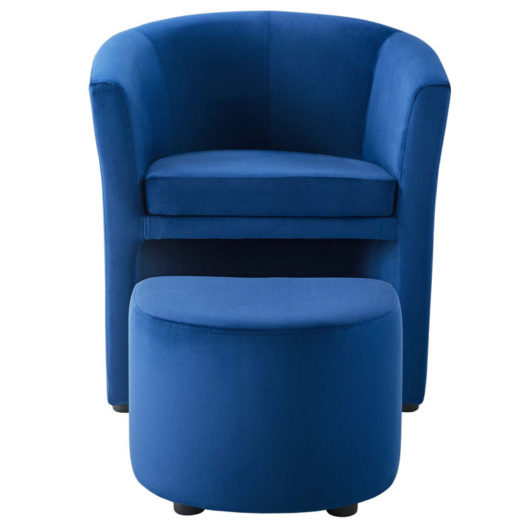 Navy Velvet Accent Chair with Tuck-Away Ottoman