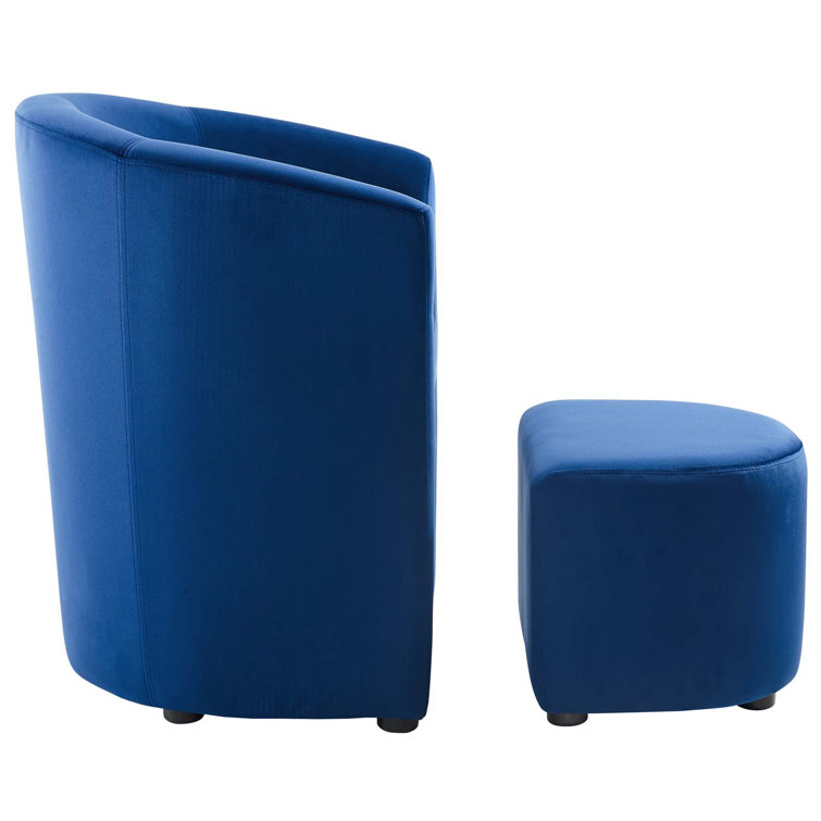 Navy Velvet Accent Chair with Tuck-Away Ottoman