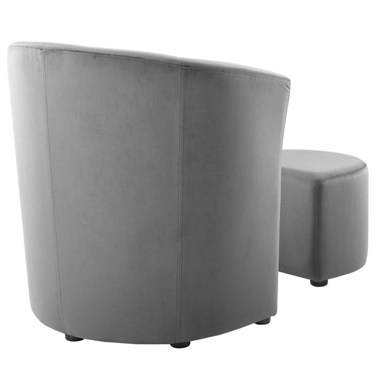 Gray Velvet and Wood Accent Chair with Ottoman
