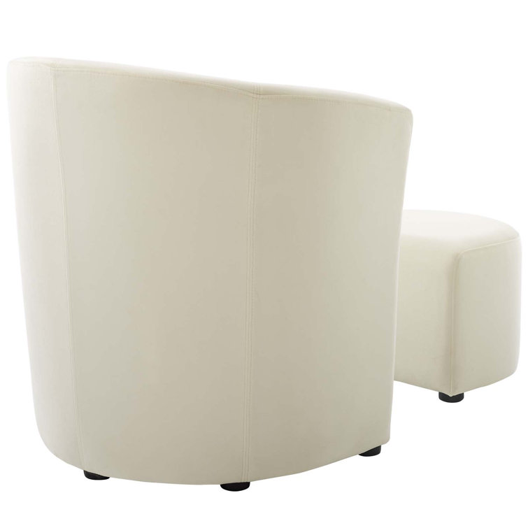 Ivory Velvet Accent Chair with Ottoman