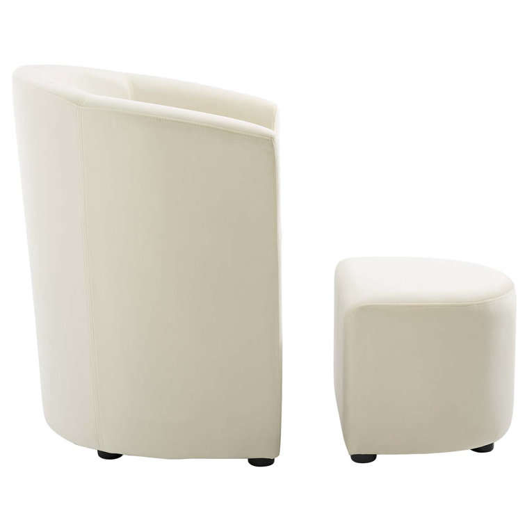 Ivory Velvet Accent Chair with Ottoman