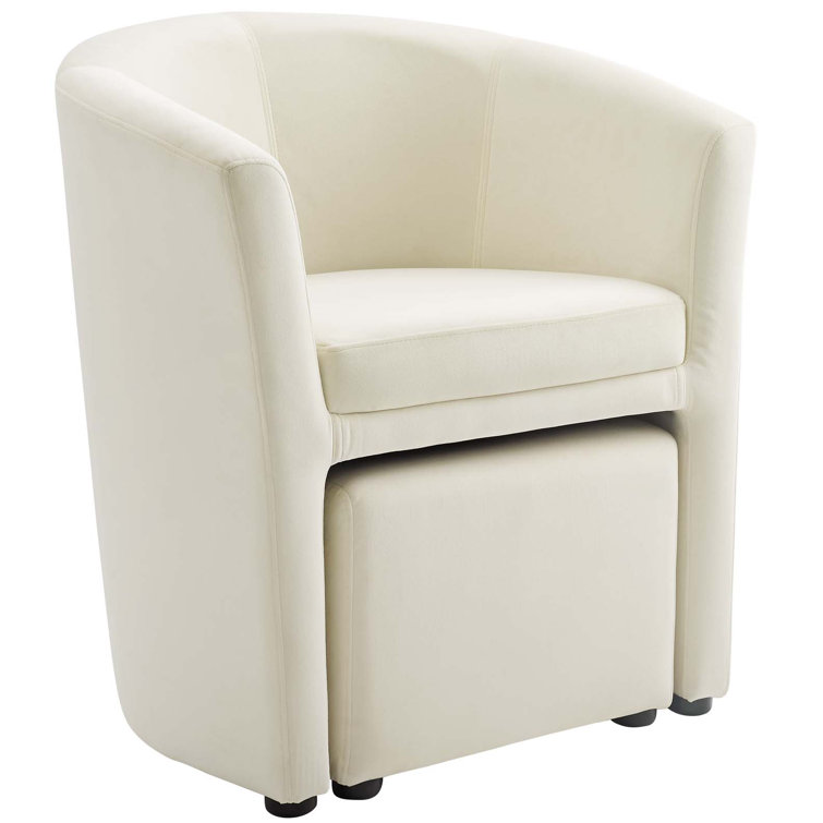 Ivory Velvet Accent Chair with Ottoman