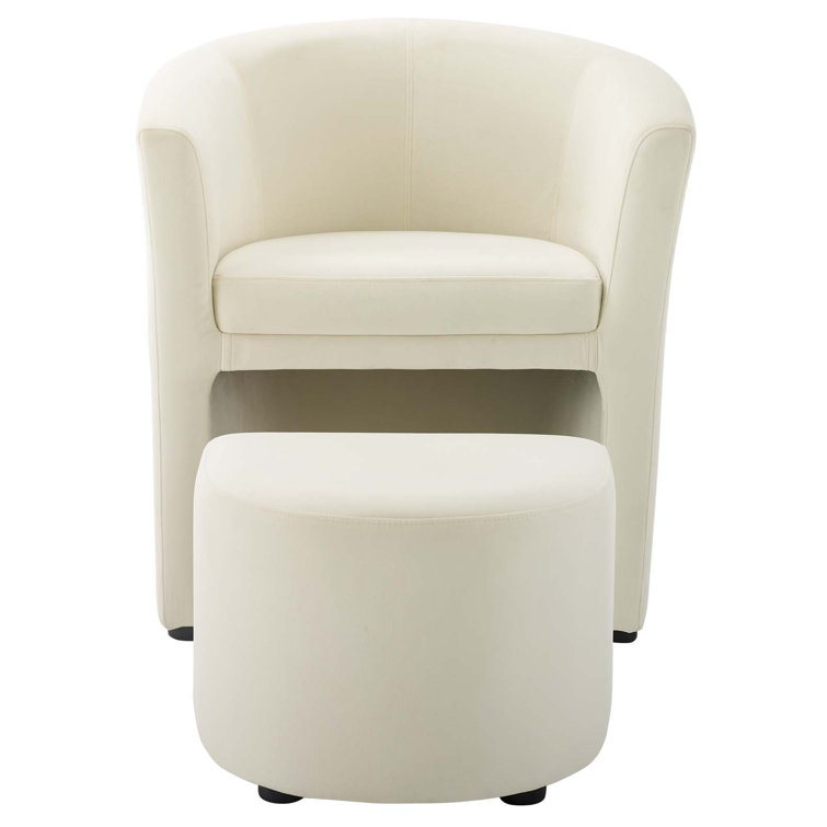 Ivory Velvet Accent Chair with Ottoman