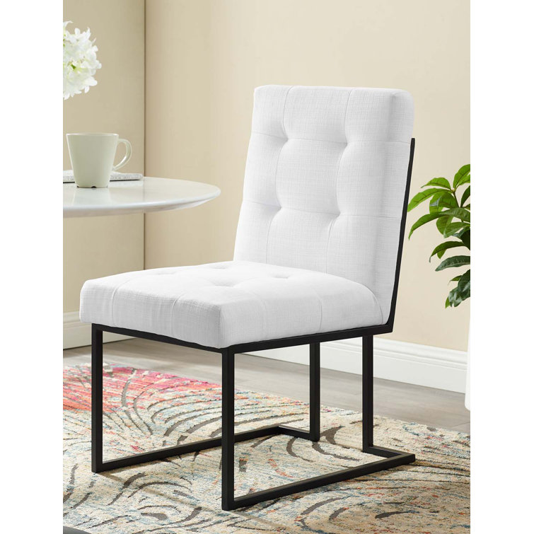 Sleek Privy Black Metal Upholstered Side Dining Chair