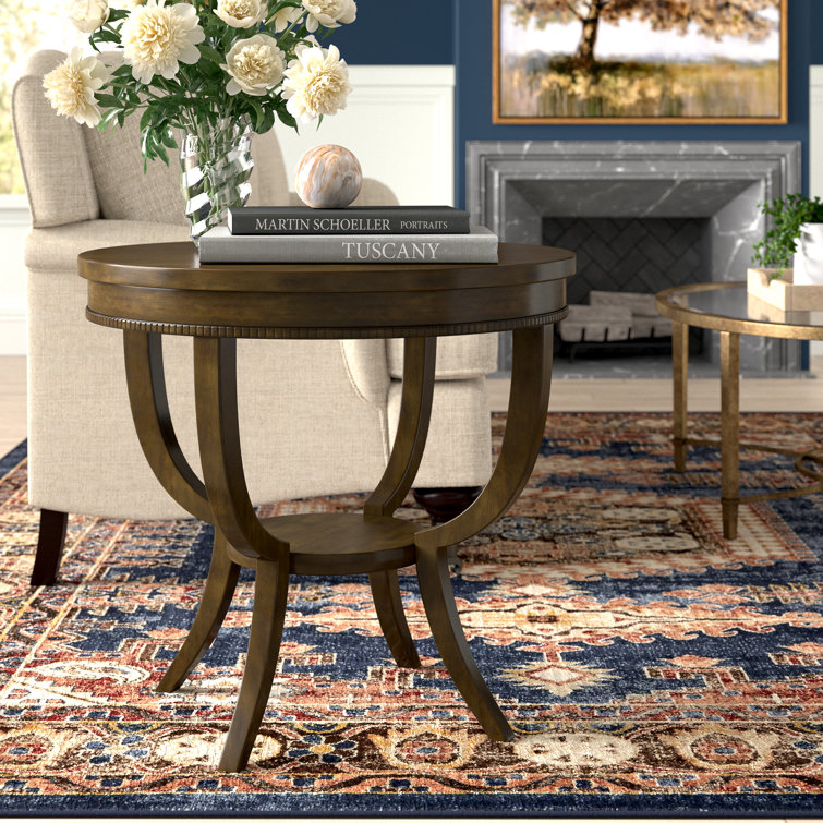 Scheffield Distressed Brown Mahogany Round End Table