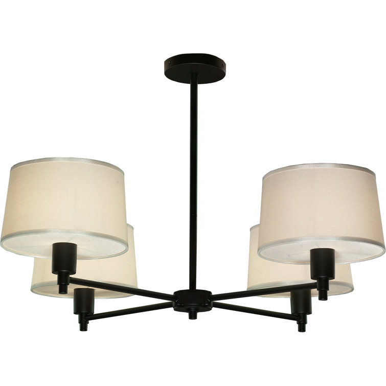 Matte Black Drum Chandelier with Snowflake Fabric Shades