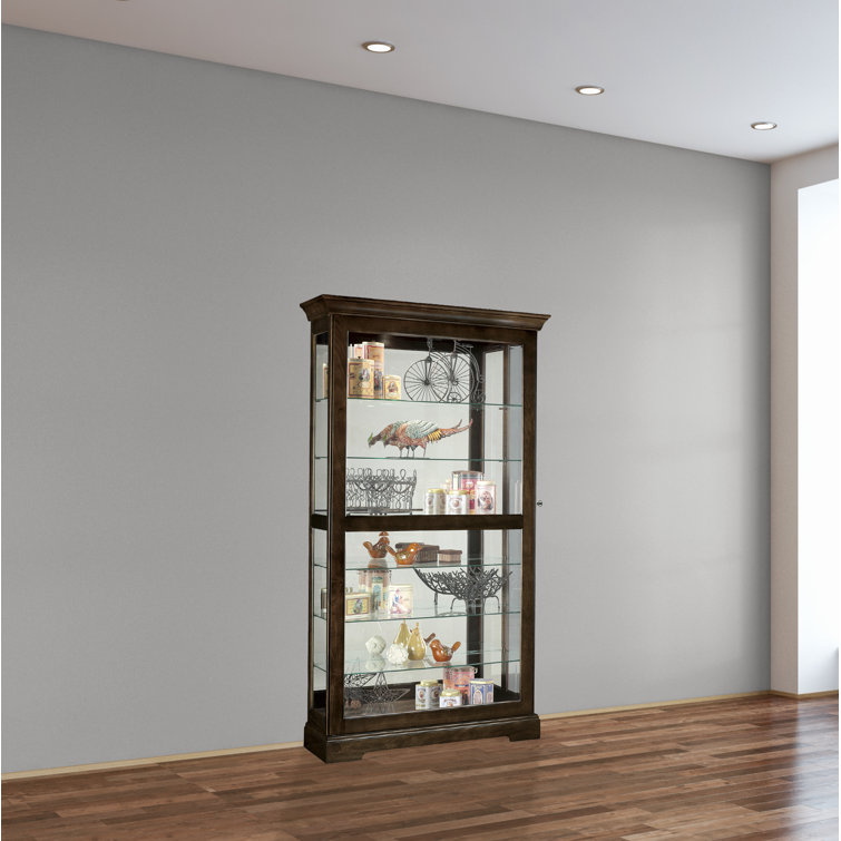 Espresso Lighted Traditional Curio Cabinet with Glass Shelves