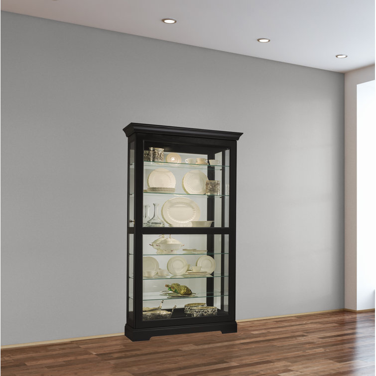 Traditional Black Satin Lighted Corner Curio Cabinet