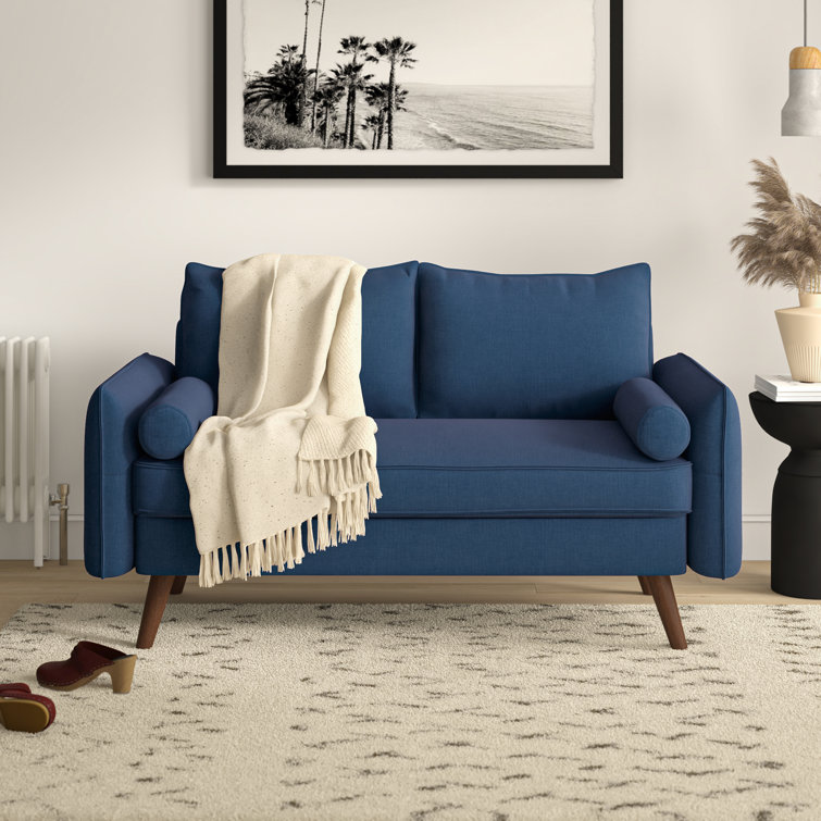 Beige Tufted Fabric Loveseat with Solid Wood Legs and Pillow Back