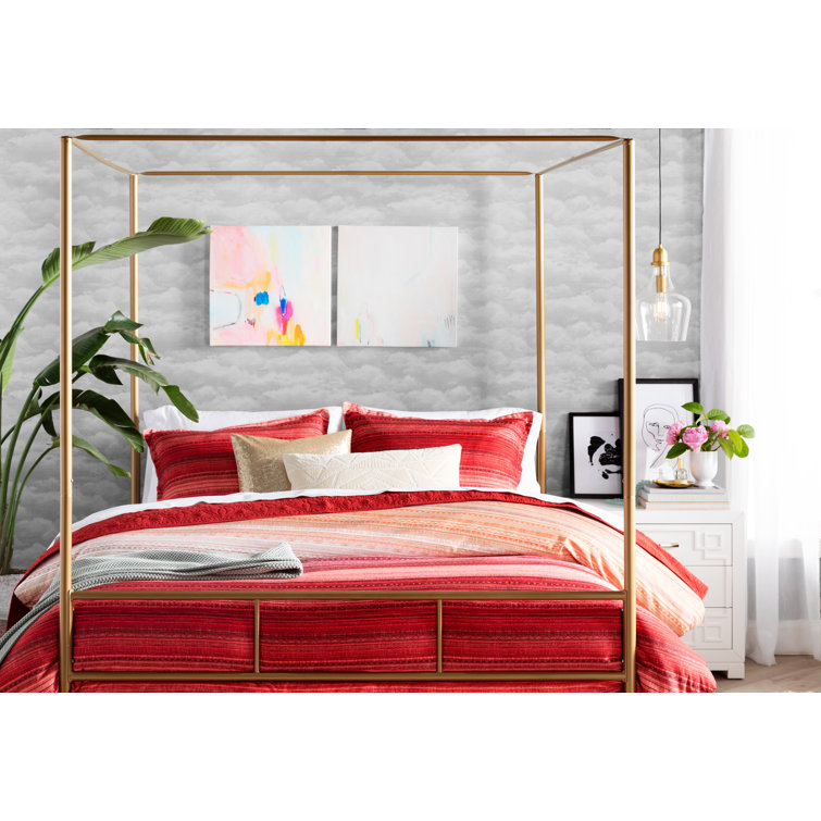 Full Gold Metal Canopy Bed Frame with Headboard