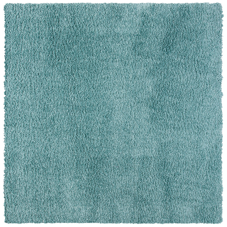 Aqua Square Hand-Knotted Shag Area Rug, 4' x 4'