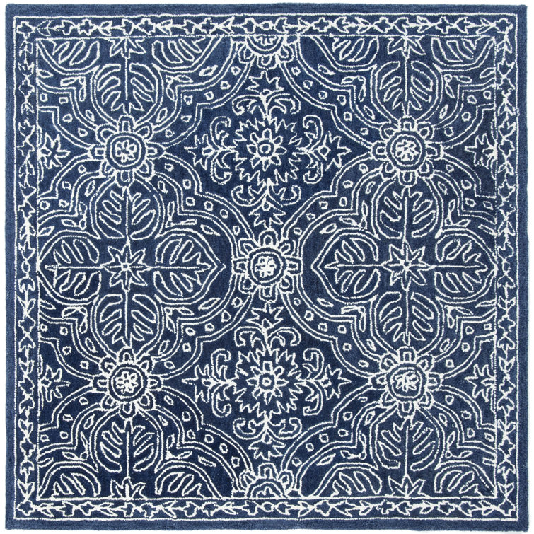 Navy and Ivory Hand-Tufted Wool Square Rug