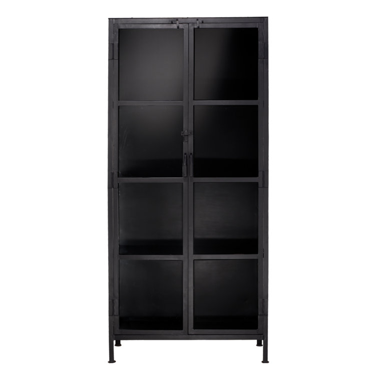 Sleek Black Metal and Glass Minimalist Curio Cabinet