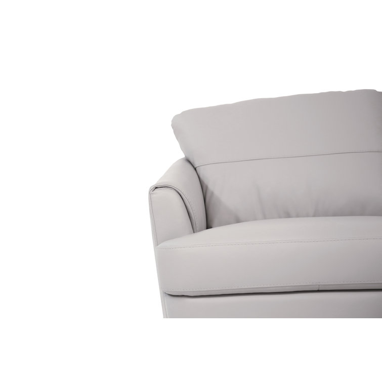 Pearl Gray Leather Loveseat with Tapered Wood Legs