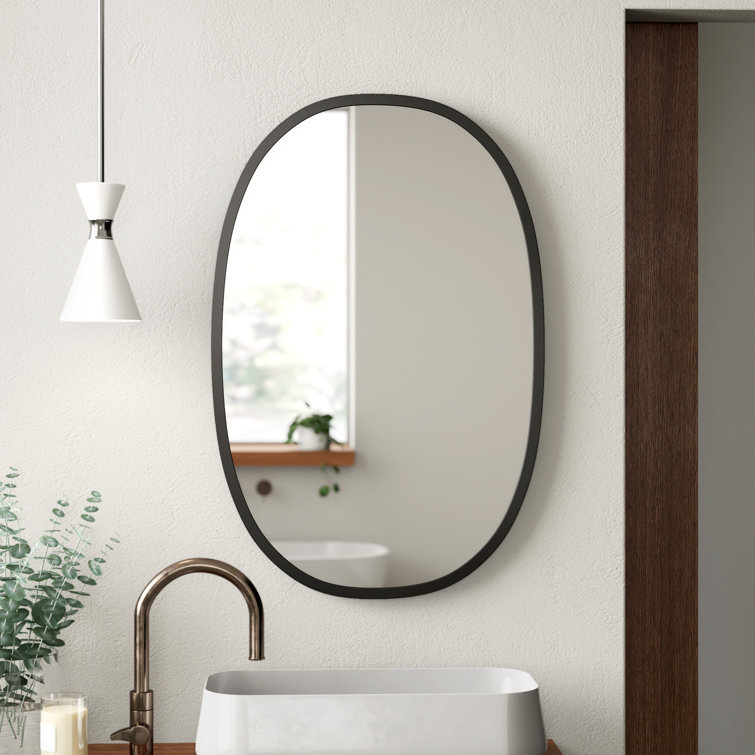 Modern Industrial Hub Oval Wall Mirror with Black Rubber Rim