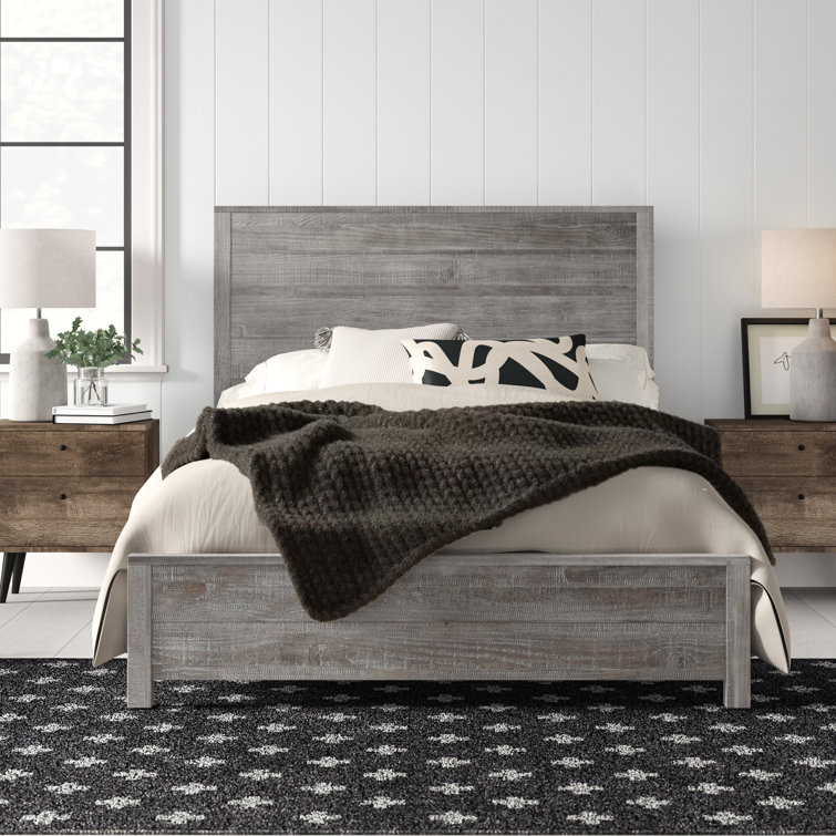 Rustic Gray Full Pine Wood Panel Bed with Headboard