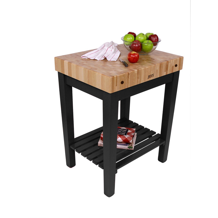 Caviar Black Solid Maple Wood Prep Table with Shelf