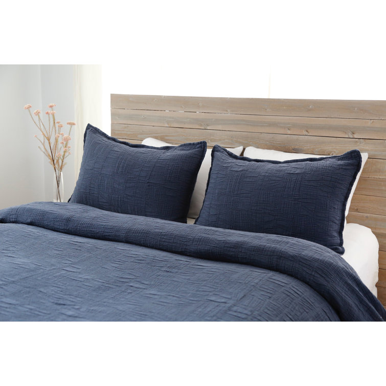 Navy Cotton Standard Pillow Sham with Textured Design