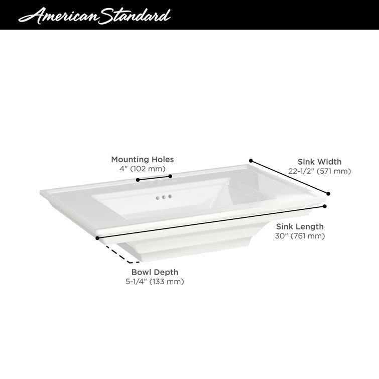 White Ceramic Rectangular Pedestal Bathroom Sink with Overflow