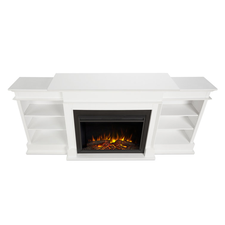 Ashton White Wood Electric Fireplace TV Stand with Shelves