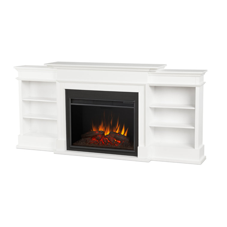 Ashton White Wood Electric Fireplace TV Stand with Shelves