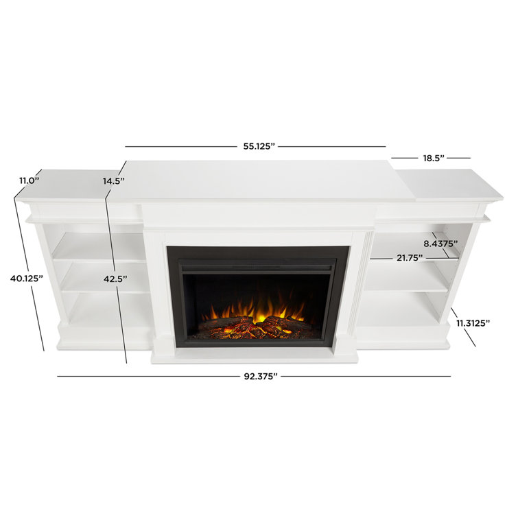 Ashton White Wood Electric Fireplace TV Stand with Shelves