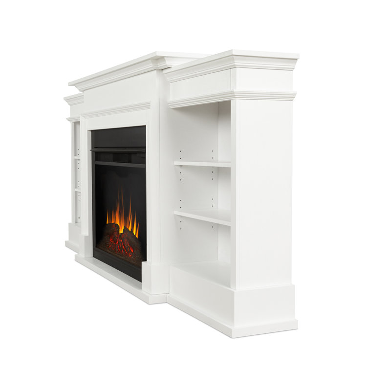 Ashton White Wood Electric Fireplace TV Stand with Shelves