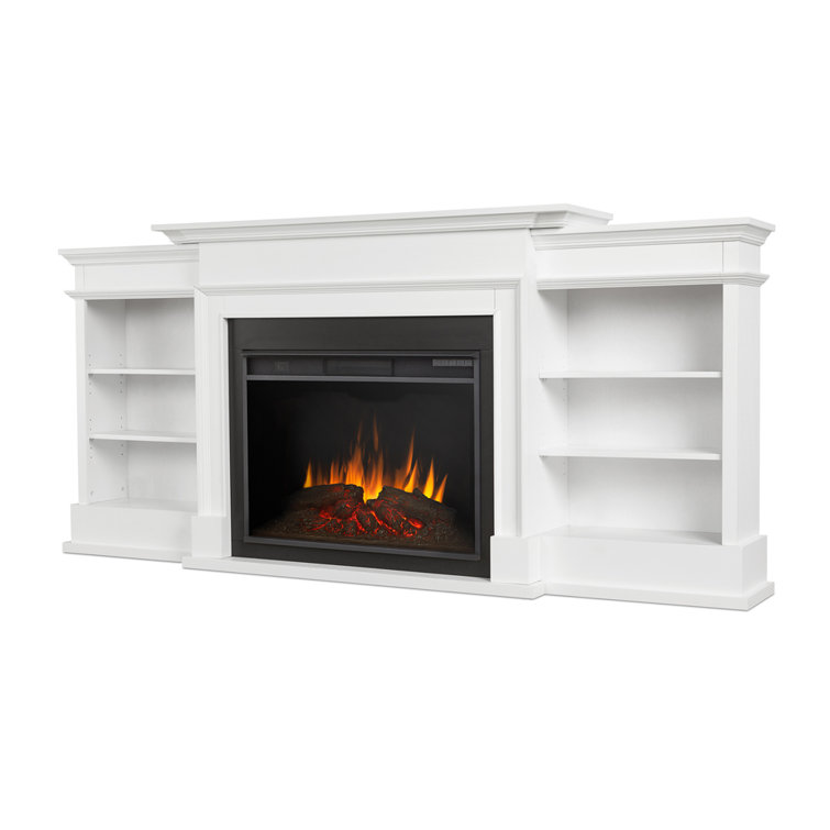 Ashton White Wood Electric Fireplace TV Stand with Shelves