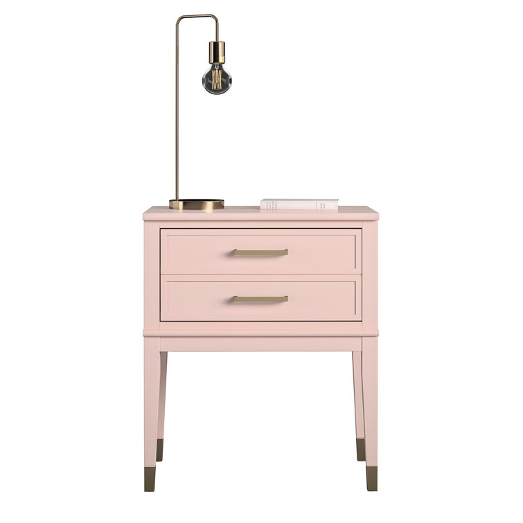 Westerleigh Modern Farmhouse Pink Wood Nightstand with Gold Accents