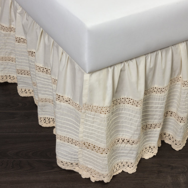 Ivory Full Ruffled Bed Skirt with Crochet Stripes