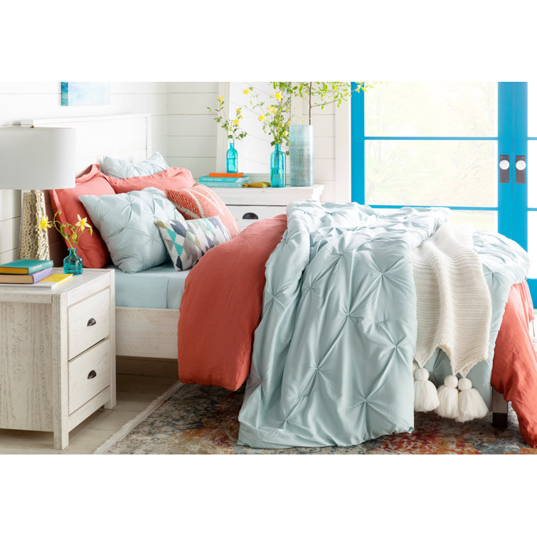 Rustic Off-White Solid Pine 2-Drawer Nightstand