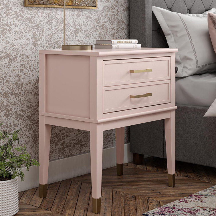 Westerleigh Modern Farmhouse Pink Wood Nightstand with Gold Accents