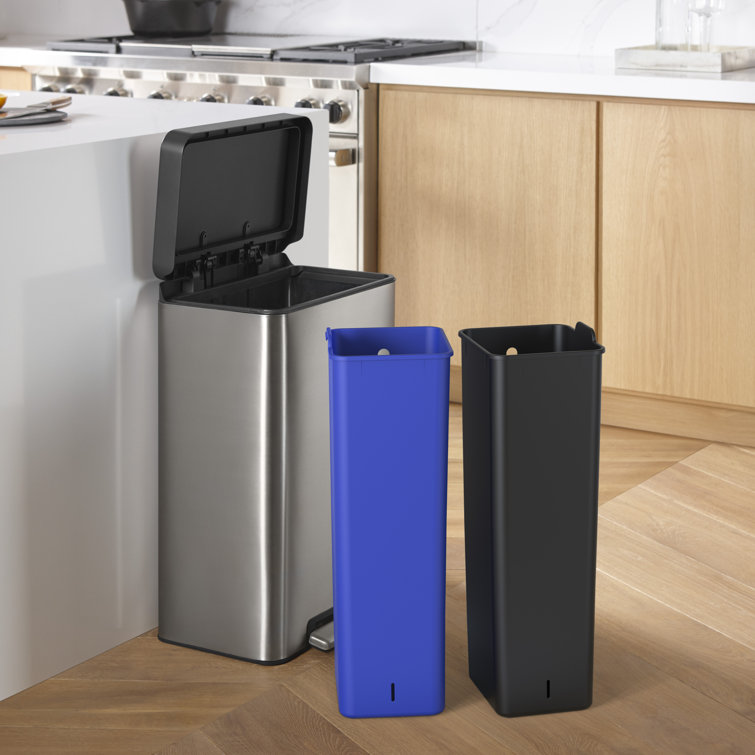 Stainless Steel Dual Compartment Kitchen Trash Can with Pedal