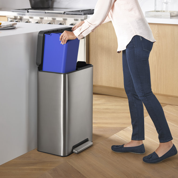 Stainless Steel Dual Compartment Kitchen Trash Can with Pedal