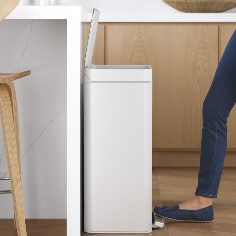 White Stainless Steel 13 Gallon Step-On Trash Can