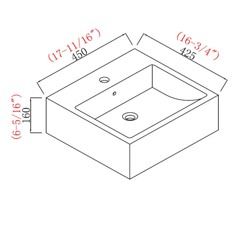 Glossy White Ceramic Square Vessel Bathroom Sink with Overflow