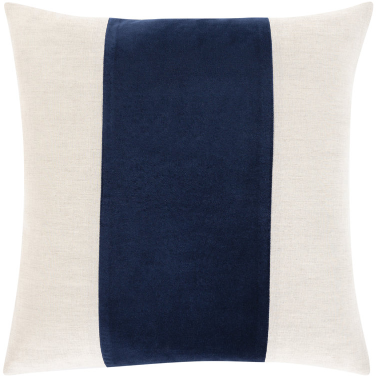 Navy and Ivory Striped Cotton Blend Square Throw Pillow
