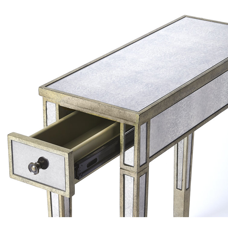 Katarina Antique Pewter Finish Mirrored Chairside Table with Storage