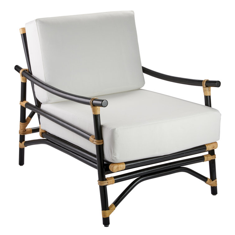 Black Handcrafted Rattan Upholstered Armchair