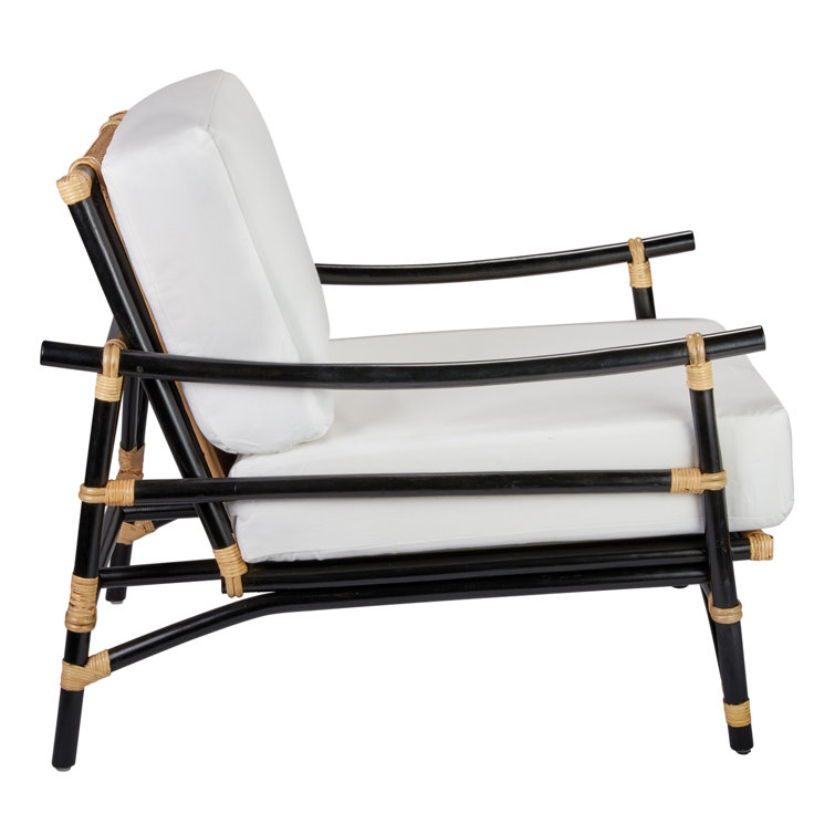 Black Handcrafted Rattan Upholstered Armchair