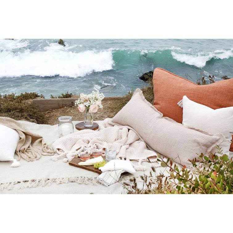 Blush Linen Rectangular Frayed Edge Lumbar Pillow