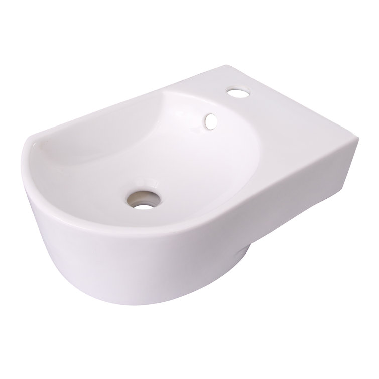Ambia 16'' White Ceramic Wall-Mount Bathroom Sink with Overflow