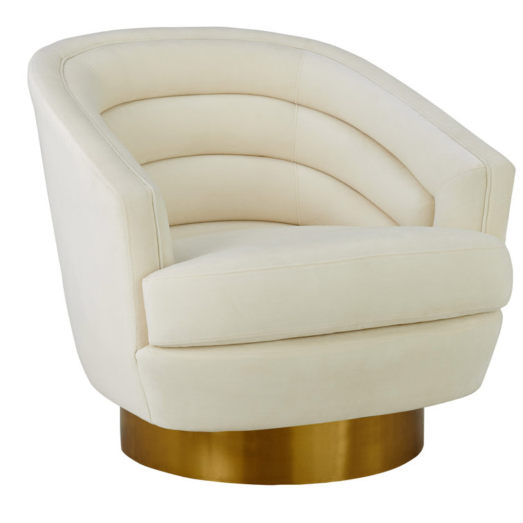 Cream Velvet Swivel Accent Chair with Gold Base