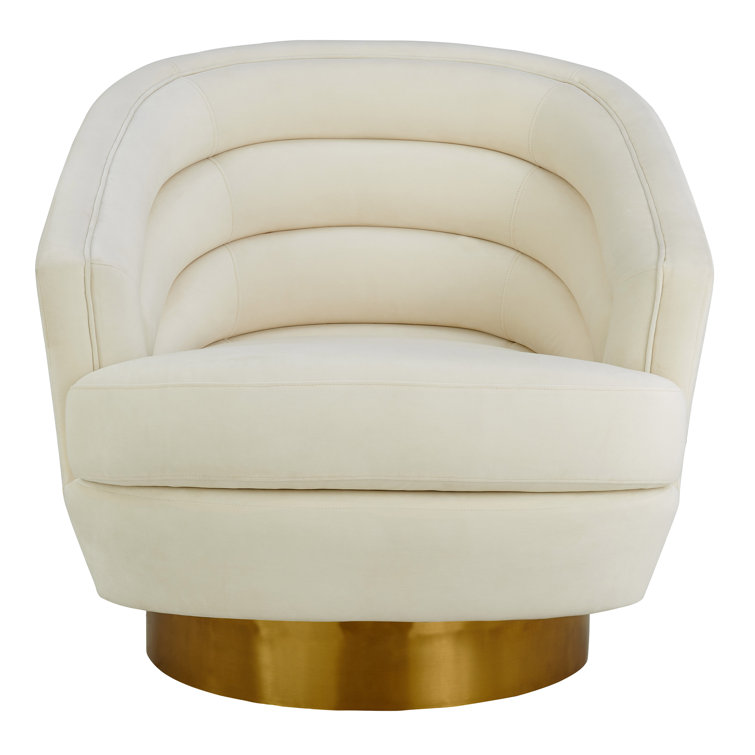 Cream Velvet Swivel Accent Chair with Gold Base